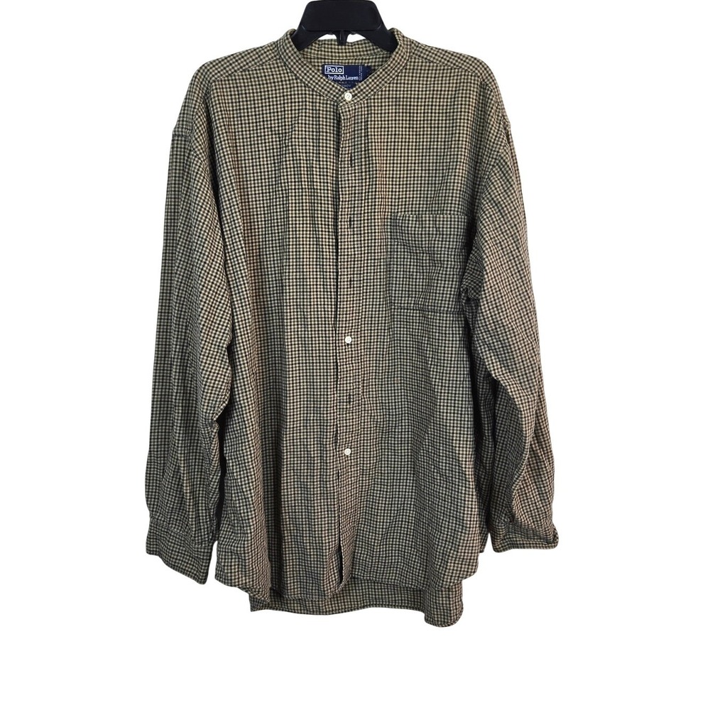 Polo Ralph Lauren Postboy Men Brown Check Mandarin Collar Preppy Button Shirt XL